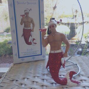 Sexy Candy Cane Merman Figurine Ornament